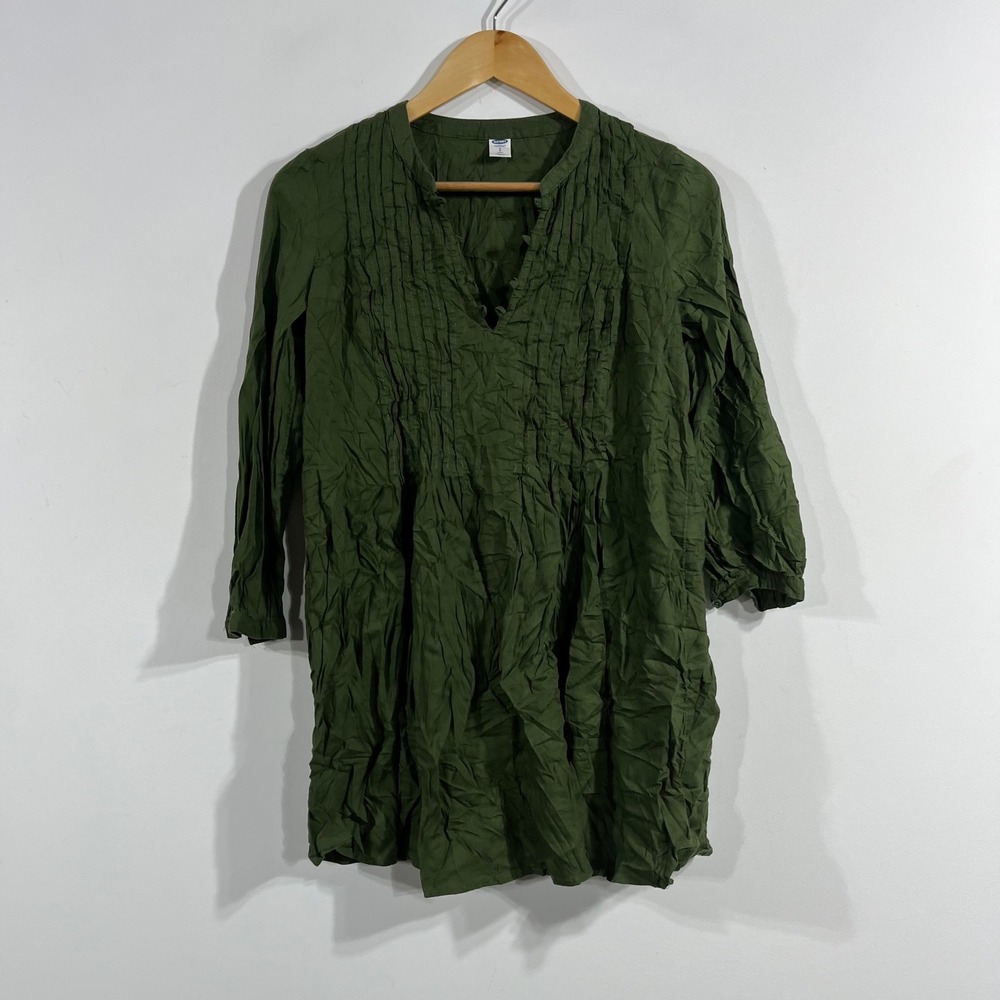 Old Navy Renfair Peasant Fairy Grunge Olive Green Crinkle Pintuck Tunic Top